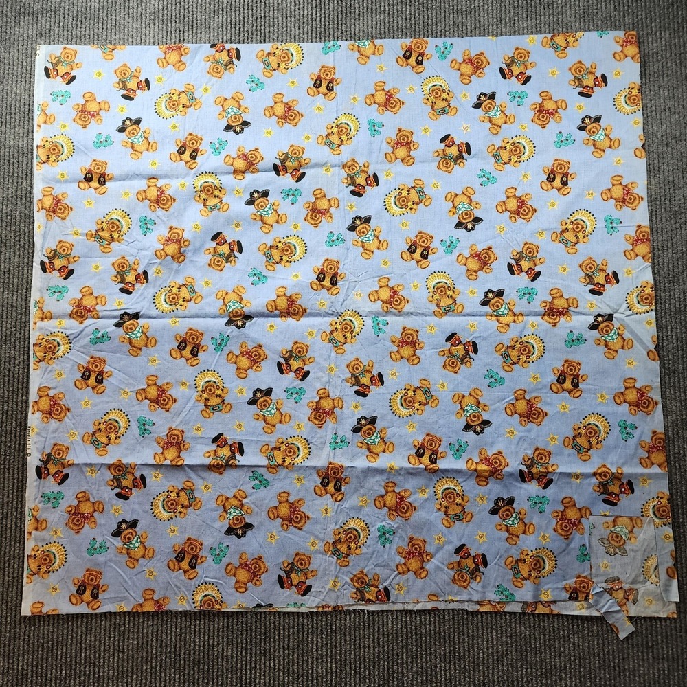 Vintage Cowboy Teddy Bear Fabric Western Southwest Novelty Cotton Fabric 3/4 yds